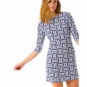 Mahi Gold Bimini Boatneck Dress XS Casual Stretchy Nautical Preppy Quiet Luxury